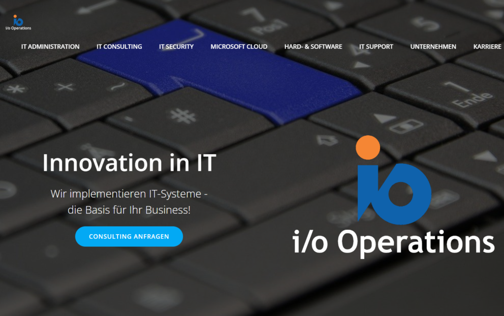 Marketingberatung dean text + communication: Referenzprojekt io-operations Screenshot der Website